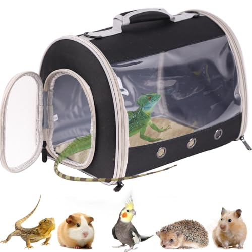 Bearded Dragon Travel Carrier Backpack,Lizard Backpack Carrier,Space Capsule Clear Bubble Window Astronaut Reptile Carrier Backpack for Guinea Pig,Sugar Glider,Bunny (Black, TPU Carrier+MAT) - color: Black