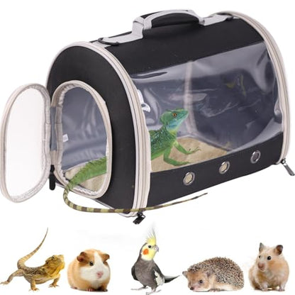 Bearded Dragon Travel Carrier Backpack,Lizard Backpack Carrier,Space Capsule Clear Bubble Window Astronaut Reptile Carrier Backpack for Guinea Pig,Sugar Glider,Bunny (Black, TPU Carrier+MAT) - color: Black