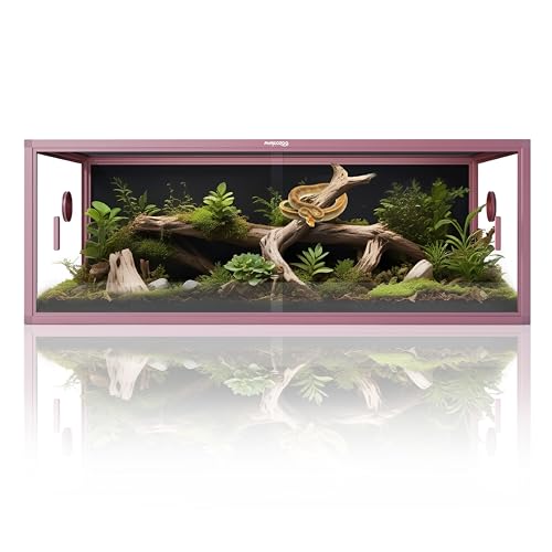 Phailozoo Stackable Reptile Enclosure, 85 Gallon Reptile Tank for Bearded Dragon, Snake, Ball Python, Colorful Aluminum Frame & Front Opening Tempered Glass Door with Handles for Easy Maintenance - color: Bloom Pink, size: 85 Gallon