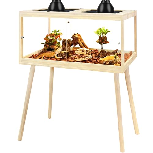 PROLEE Bearded Dragon Tank with Legs, 64 Gallon Tempered Glass Lizard Tank, Reptile Enclosure with Metal Mesh and Lockable Door, Reptile Tank for Snakes,Chameleon (Oak, 40x19.5x19.5 Inch) - color: Oak, size: 64Gallons,40inch
