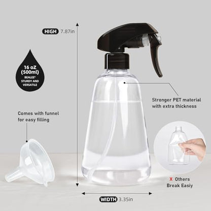Bealee Spray Bottle 2 Pack, 16oz - Ultra Fine Mist, Plant Mister Hair Misting Empty Spray Bottles Indoor, Leak Proof Water Sprayer for Planting, Hair Care, Essential Oils, Cleaning Solutions (Clear) - color: Clear