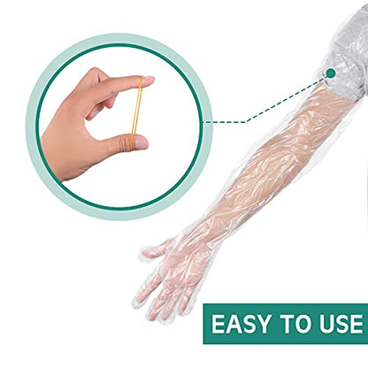 50 Pcs Disposable Dressing Gutting Gloves 35 Inch Shoulder Length Field Dressing Gloves Veterinary Insemination Glove - color: White
