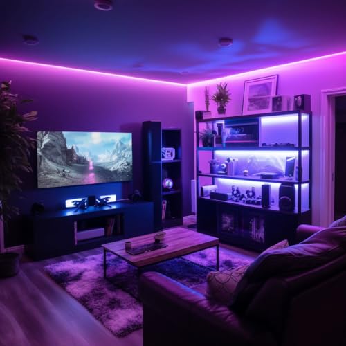 LED Strip Lights 24V COB Purple Dimmable LED Lighting16.4ft (Kit) | Super Bright, Dotless High Density 7.2W/m, 8mm Width Cuttable Flexible, Home DIY Commercial Decoration - color: Purple (Kit)