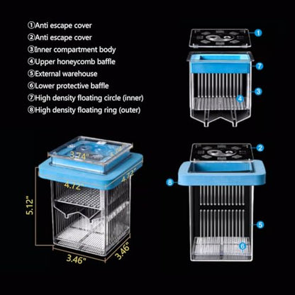 La La Pet® Floating Fish Breeding Box with Lid Parent Fish and Baby Fishes Aquarium Divider Hatching Box with Adjustable Floating Ring Transparent Incubator