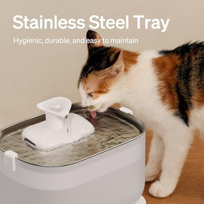 PETLIBRO Cat Water Fountain Stainless Steel Tray, Wireless Pump Cat Fountain, Ultra Quiet Pet Water Fountain, 2.5L Automatic Water Dispenser for Cats, Dual Flow Cat Water Dispenser Easy to Clean - size: 2.5L Fountain