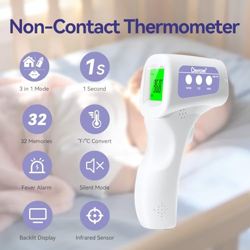 Berrcom Non-Contact Infrared Forehead Thermometer, 3-in-1 Digital Fever Check Temperature Gun for Baby Infant Kids Adults, Fast Accurate - Purple - color: purple