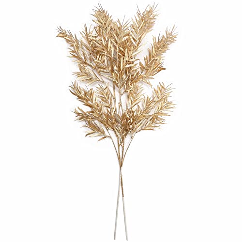 PASYOU Artificial Plants for Christmas Decor, Gold Fake Bamboo Plastic Grass Shrubs Leaves Indoor Outdoor Home Garden Party Hotel Verandah Wedding Event Faux DIY Decoration - 30 Inch Golden 2 Bunches - color: (Tall) Gold Bamboo - 2 Pack