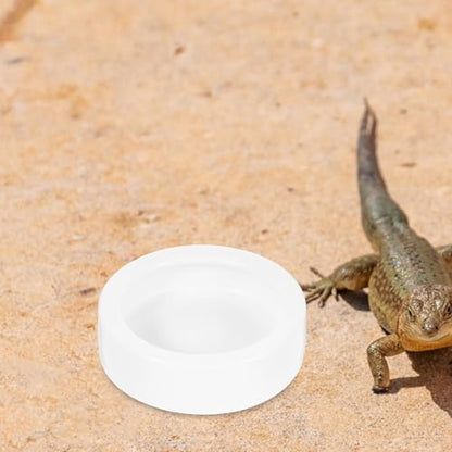 Gadpiparty 2 Pcs Ceramic Reptile Feeding Bowls for Small Reptile Animals and Lizards, White Round Anti-Escape Food and Water Dish, Easy to Clean Terrarium Supplies