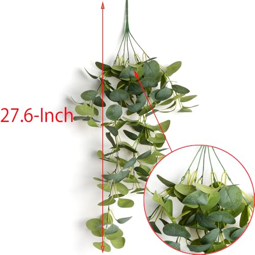 2pcs Artificial Hanging Plants Fake Eucalyptus Hanging Plant Artificial Greenery Vine Outdoor Plastic Plants (2, Green)
