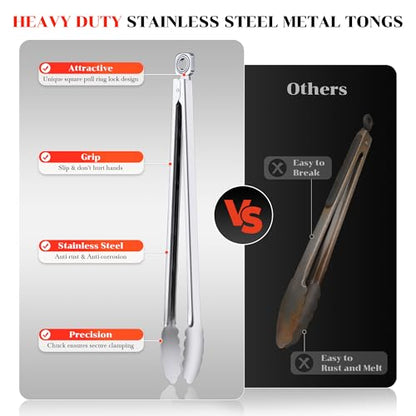 Grill Tongs - 17 Inch Extra Long BBQ Tongs, Heat Resistant Stainless Steel Kitchen Tong, Heavy Duty Metal Locking Tong for Cooking, Grilling, BBQ/Barbecue, Food (All Metal - 17") - color: All Metal - 17"