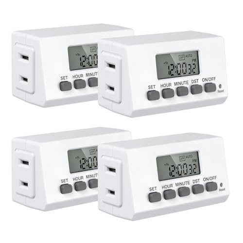 BN-LINK Indoor Digital Timer Outlet,24 Hour Light Timer Easy Programmable,Mini 2 Prong Plug in Timers for Electrical Outlets,Lamps,Fans,2 On/Off Programs,2 Pack,15A/1875W, ETL Listed, 4 Pack - style: 2-Prong,4-Pack