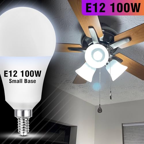 E12 LED Ceiling Fan Light Bulbs 100 Watt Equivalent, Daylight White 5000K 9W 1000LM, A60 Globe A19 Shape E12 Small Candelabra Screw Base Bulb for Chandelier Pendant Lighting, Non-Dimmable, 2 Pack - color: Daylight White, size: 100 Watts