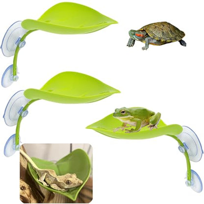 KABASI 3 Pack Plastic Leaf Platform for Reptile, Leaf-Shaped Reptile Basking Resting Spot Frog Habitat Decorations with 6pcs Suction Cups, Tree Frog Tank Accessories for African Dwarf Amphibian, Green