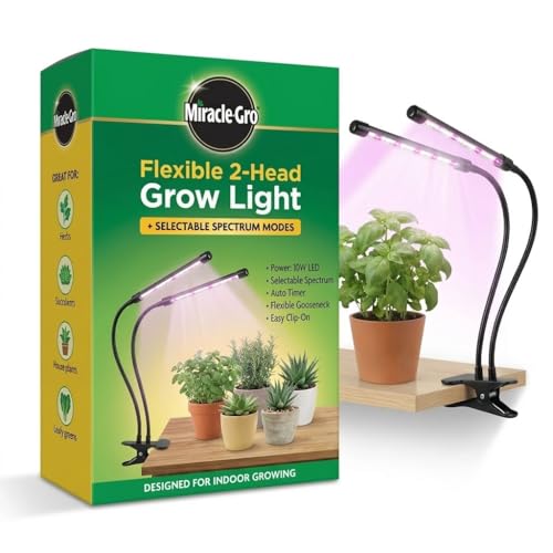 Miracle-Gro, Grow Light for Indoor Plants - 10W LED, Flexible 2-Head, Selectable Spectrum for Indoor Plants, Seeds, Herbs, Flowers, Plug-in Anywhere for Any Plant