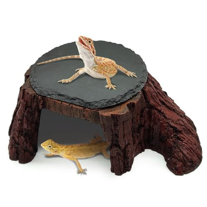 Bearded Dragon Basking Platform,Reptile Hide Cave with Heat Storage Slate Rock,Leopard Gecko Climing Decor Tank Accessories for Turtle,Ball Pythons,Lizard,Snake,7.7×4.7×2 inch