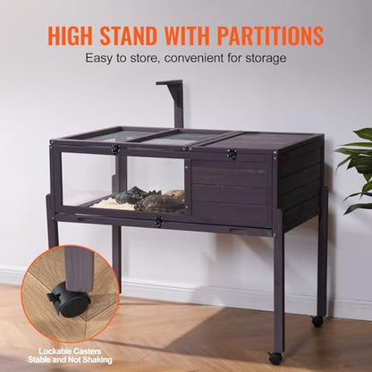 VEVOR Tortoise Habitat, Cedar Wooden Tortoise House Indoor & Outdoor, Rolling Tortoise Enclosure with Light Stand, Reptile Enclosure Small Animal Cage with Stand Legs, Wheels, for Gecko, Lizard, Snake - style: D With Casters Legs