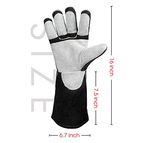 YESWELDER 16 Inches,932℉,Leather Forge MIG Welding Gloves, with Kevlar Stitching Heat/Fire Resistant, Palm Reinforcements, Black-Gray - size: Small, style: Reinforced Palms and Fingers Black White