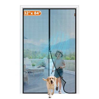 MAGZO Magnetic Screen Door Fits Door Size 32" x 84", 34" x 85" Hands-Free Mesh with Strong Magnet & Windproof Fastener, Pet Friendly Screen for Standard Interior Dutch Entrance, Black - size: Fit Door Size 32 x 84 Inch
