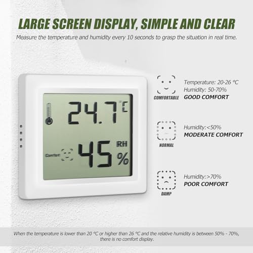 2 Pcs Digital Hygrometers with LCD Large Screen Display, Abs Material Indoor Humidity and Temperature Gauge for Daily Life Use, Compact Design Suitable for Pets, Babies,