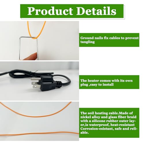 49Ft Soil Heating Cable,Rubber Heating Warming Cable with Thermostat and Ground Stakes,Plant Soil Heater Cable for Cold Frame,Graden,Greenhouse Seed Grow