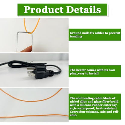 49Ft Soil Heating Cable,Rubber Heating Warming Cable with Thermostat and Ground Stakes,Plant Soil Heater Cable for Cold Frame,Graden,Greenhouse Seed Grow