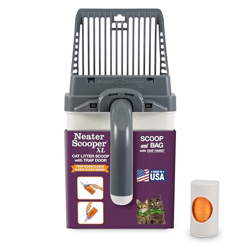 Neater Pet Brands Neater Scooper XL Cat Litter Scoop, 15 Refill Bags – Extra-Large Capacity Mess-Free Cat Litter Scooper with Bag for Large & Multiple Cats, Spill-Proof Litter Box Scooper with Holder - color: Gray, size: XL - 15 Bags