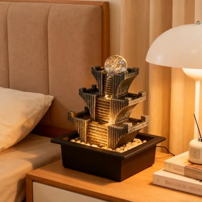 Tabletop Waterfalls Mountain with Pagoda Stepped & Spining Orb, Indoor Soothing Zen Fountain s for Home Office Relaxation - color: Style 4