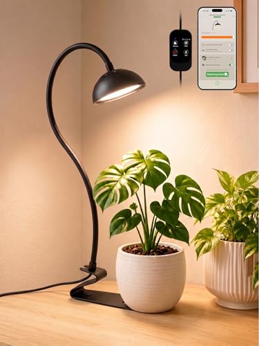 GLOWRIUM Smart Grow Lights for Indoor Plants,10W Full Spectrum LED Plant Light with 3/9/12 Timer,10 Dimmable Levels,Height Adjustable Grow Light with Base (Black) - color: Black