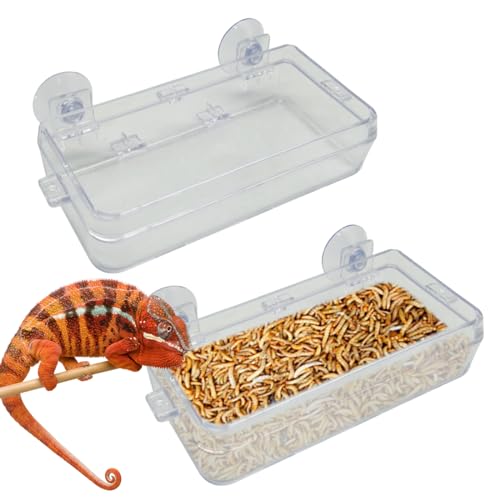 Reptile Feeder Chameleon Bowl 2 Pcs Anti-Escape Food Dish Bowl with Suction Cup for Chameleon Iguana Lizard Reptile Food and Water Feeding (White, M) - color: White, size: M