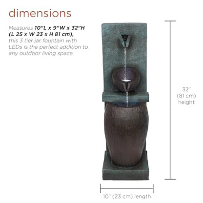 Alpine Corporation TZL388 32" 3 Tier Jar Fountain with LED Lights, Elegant Outdoor Water Feature for Garden, Patio, Backyard, Home Décor, Ceramic Water Fountain & Landscape Decorations, Gray - style: 32"H - Gray 3-Tier Jar Fountain w/ LEDs