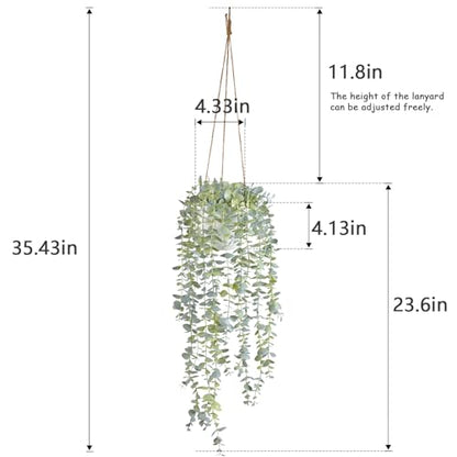 Decorative Hanging Plants for Shelf, Faux Ivy Eucalyptus Vine, Fake Greenery in White Pot with Lanyard (Full, Large Pot) - size: Large