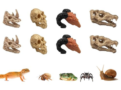 Oooct 8 Pcs Mini Animal Skull Statues - Realistic Resin Skeleton Head Decor for Reptile Habitat, Aquarium, Terrarium Tank Accessories for Bearded Dragons, Geckos, Lizards, Halloween Christmas Crafts