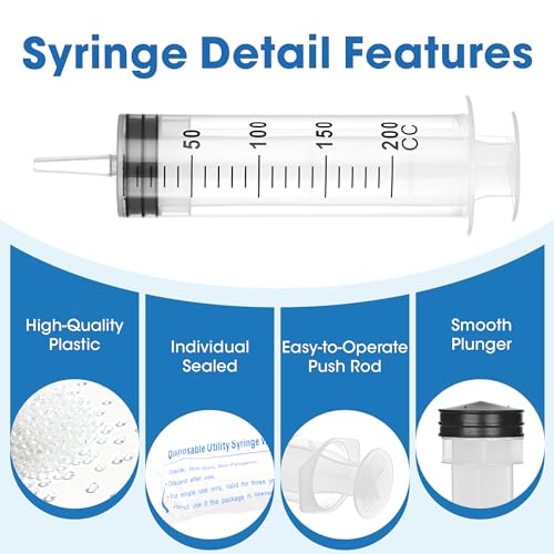 200mL Plastic Syringe for Liquid - 3 Pack Large Syringes with Adapter for Scientific Labs, Feeding, Oil Filling, Individually Wrapped - style: 200mL