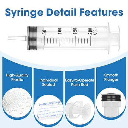 200mL Plastic Syringe for Liquid - 3 Pack Large Syringes with Adapter for Scientific Labs, Feeding, Oil Filling, Individually Wrapped - style: 200mL