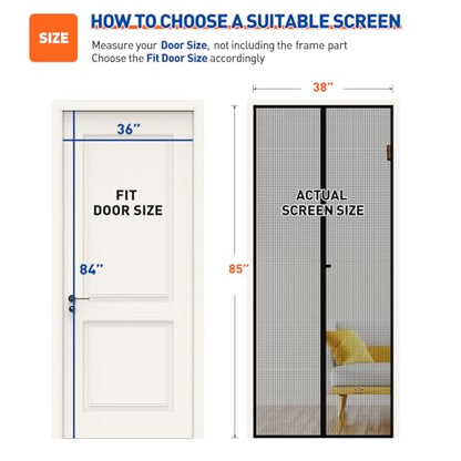 MAGZO Magnetic Screen Door Fits Door Size 36" x 84", 38" x 85" Hands-Free Mesh with Strong Magnet & Windproof Fastener, Pet Friendly Screen for Single Interior Entrance, Black - size: Fit Door Size 36 x 84 Inch