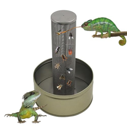 Chameleon Feeding Bowl,Hookable Lizard Feeder with Metal Mesh Column for Prey to Climb and Move,Suitable for Lizard, Iguana, Gecko,Bearded Dragon (Champagne) - color: Champagne