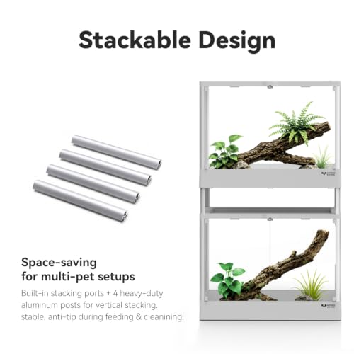 Reptile Glass Terrarium 24"x18"x24" 45 Gallon Knock-Down Dual-Locking Security Mesh Ventilation Durable Aluminum Frame Modern Design - size: 24x18x24"