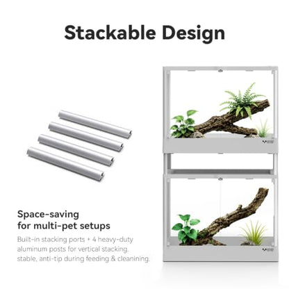 Reptile Terrarium 64 Gallon, Front Opening Enclosure 24"x18"x35", Waterproof Base, Ventilated Top, Stackable Habitat for Crested Gecko, Gargoyle Gecko, Tree Frog