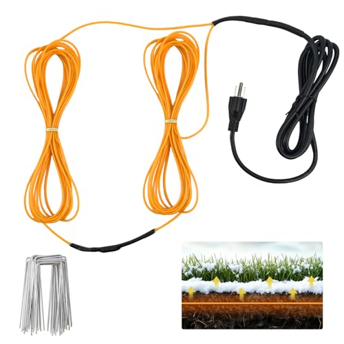 49Ft Soil Heating Cable,Rubber Heating Warming Cable with Thermostat and Ground Stakes,Plant Soil Heater Cable for Cold Frame,Graden,Greenhouse Seed Grow