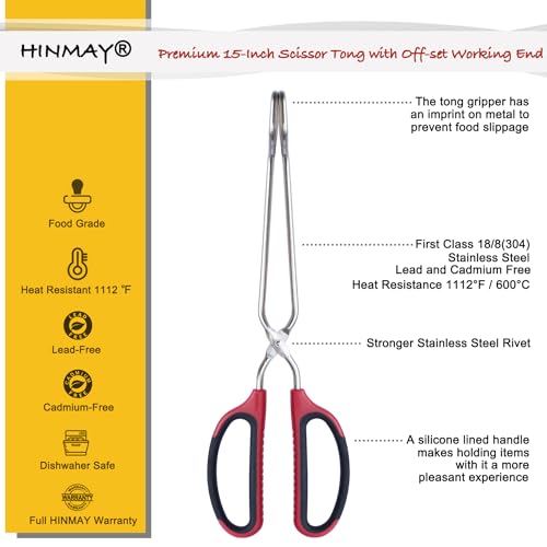 HINMAY Extra Long Scissor Tongs 15" Stainless Steel Barbecue Grilling Tongs - size: 15-Inch