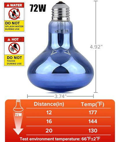 72W Halogen Heat Lamp for Reptiles - Professional Daylight Intense Basking Bulb, IR-A Deep Heat & Simulated Natural Sunlight, 2 Pack for Bearded Dragon, Turtle, Lizard, Snake, Gecko & Chicken