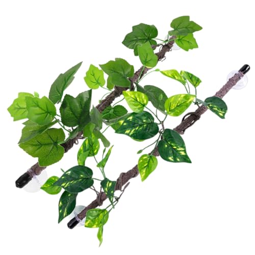 Healifty 2pcs Reptile Climbing Branch Artificial Flexible Jungle Vines with Suction Cup, Decorative Plastic Green Leaves, Low Maintenance Enclosure Decoration for Gecko and Lizard Terrarium