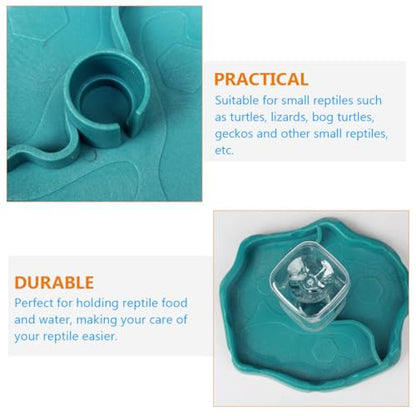 Happyyami Reptile Water Feeder and Food Dish Automatic Watering Bowl with Reservoir Lake Blue Portable Turtle and Lizard Tank Accessory for Pet Reptiles