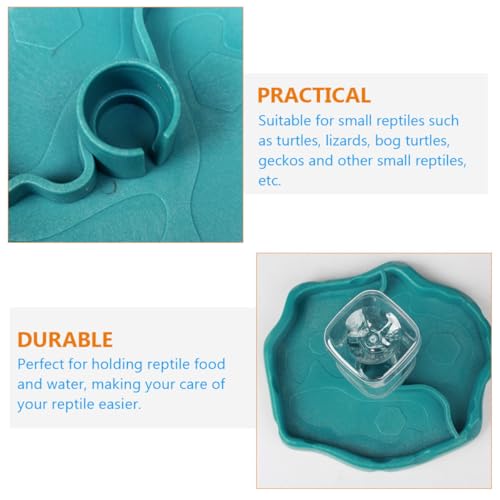SEWACC Automatic Water Dish and Food Bowl with Water Reservoir Lake Blue for Reptile Tanks and Leopard Gecko Terrariums