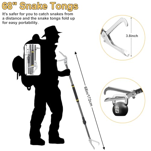 Snake Tongs Heavy Duty, 68" Snake Catcher Grabber for Rattlesnake Professional Safe Handling Snake Long Reach Grabber Wide Jaw Handling Tool with Lock Non Slip Foam Handle Sturdy Metal Tubes
