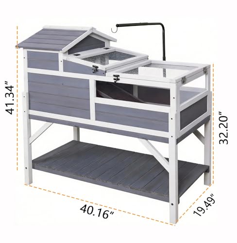 GEGURI Tortoise Habitat House Indoor Outdoor, 3-Room Wooden Turtle Enclosure Reptile Cage with Shelf Storage, Balcony & 2 Stories for Small Animals (Tortoise Habitat with Shelf Storage)