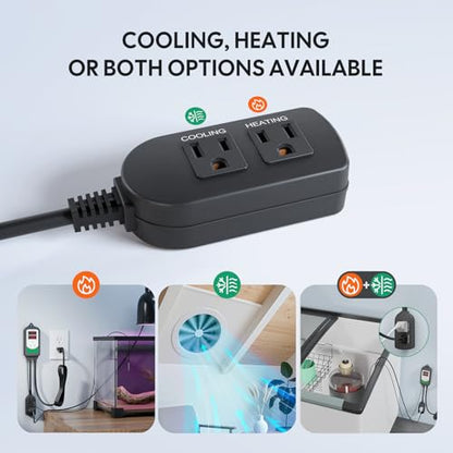 Inkbird 2025 Updated Temperature Controller, Reptile Thermostat ITC-308 Digital Heating and Cooling Temp Controller for Attic Fan, Carboy, Freezer, Grow Tent, Max 1100 W (110 V)