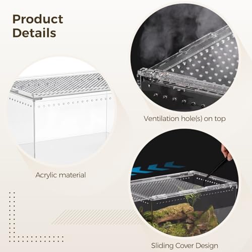 Reptile Terrarium Enclosure, 11.8 x 7.9 x 5.9 in / 30 x 20 x 15 cm Acrylic Tarantula Breeding Box, Transparent Jumping Spider Cage, Snake Terrarium