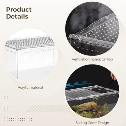 Reptile Terrarium Enclosure, 11.8 x 7.9 x 5.9 in / 30 x 20 x 15 cm Acrylic Tarantula Breeding Box, Transparent Jumping Spider Cage, Snake Terrarium