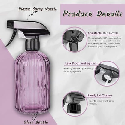 Glass Plant Mister Bottle, 15oz Refillable Water Bottle Spray, Handheld Water Spray Bottle with Adjustable Mist Nozzle for Indoor Flowers, Outdoor Gardening, Cleaning, Hair & Pets Care (Purple) - color: Purple